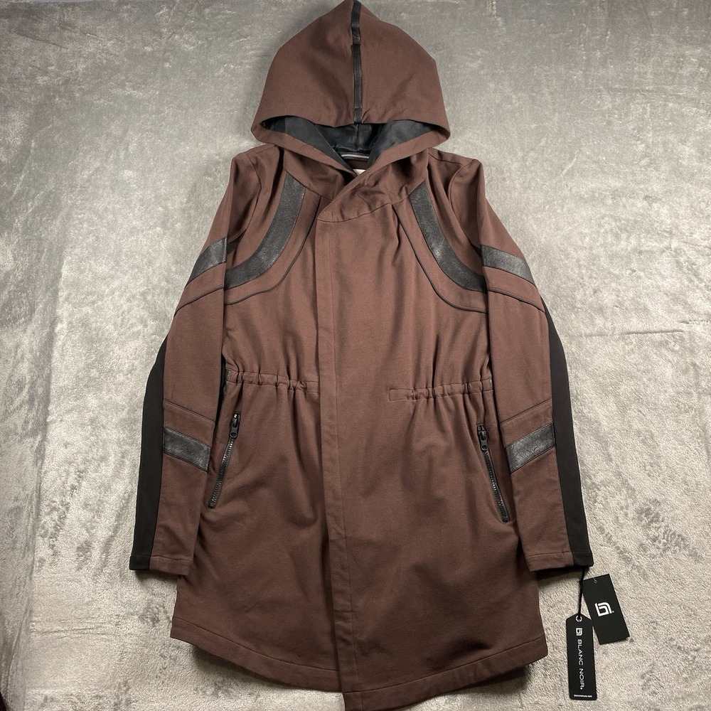 BLANC NOIR Jacket Womens M Brown Black Katia Traveler Wrap Open Front Hooded NWT